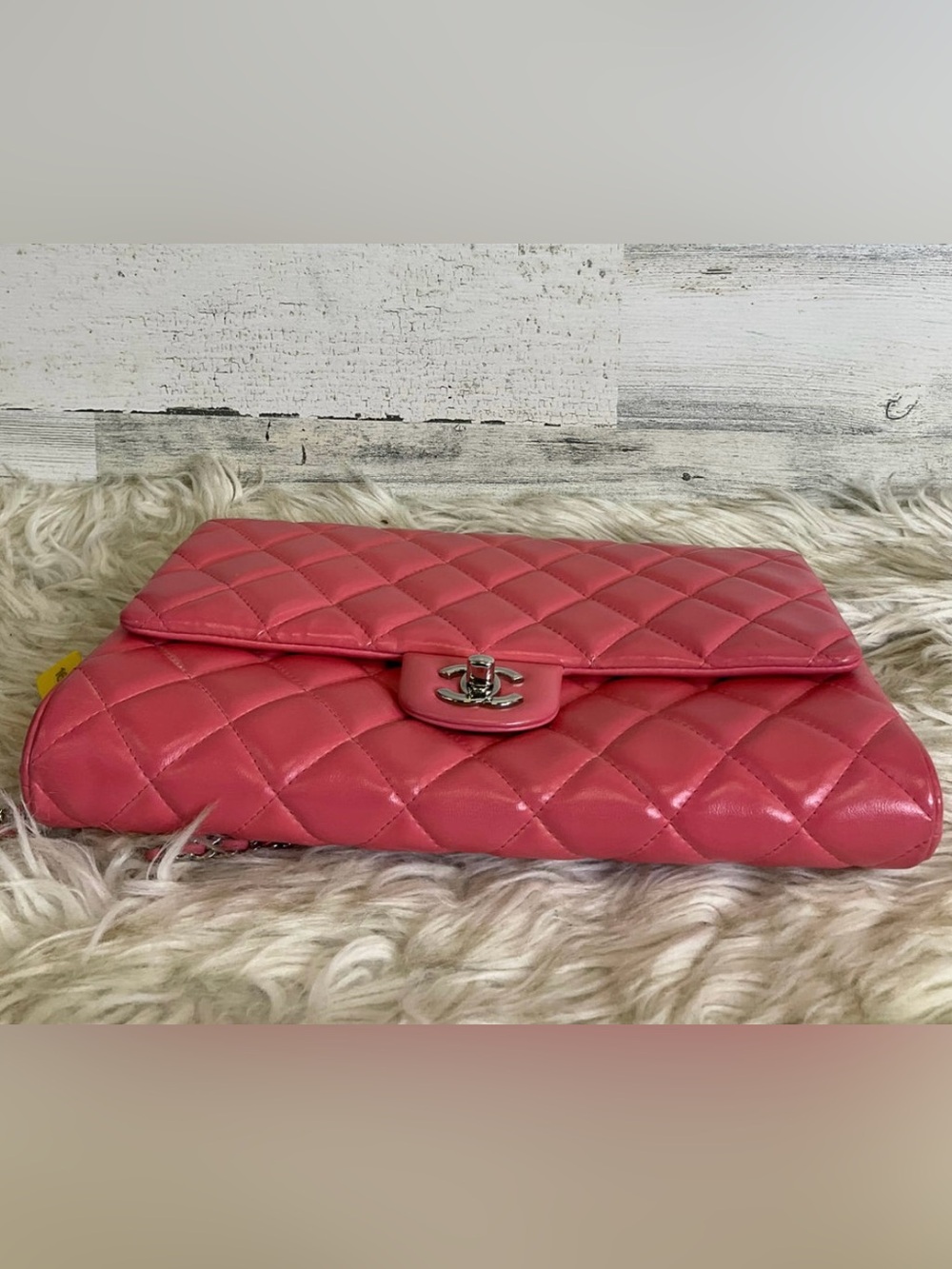 Authentic Chanel Pink Lambskin Leather Quilted Classic Flap Clutch Shoulder Bag - Picture 15 of 16